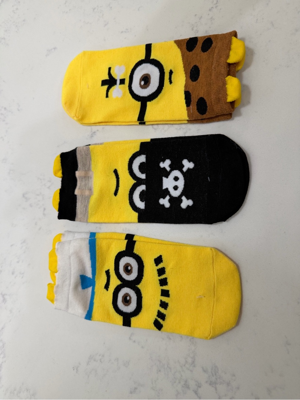 Yellow Character Ankle Socks Trio - Playful Cartoon Faces